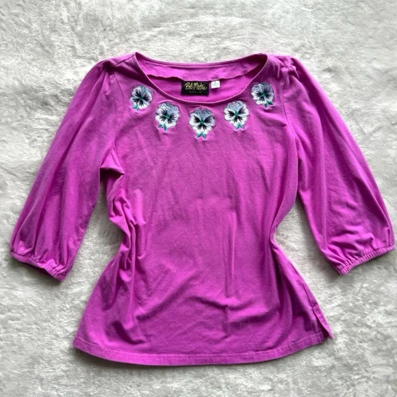 Bob Mackie Tops - Bob Mackie Vintage Pink 3/4 sleeve top with embroidered flowers, cottagecore